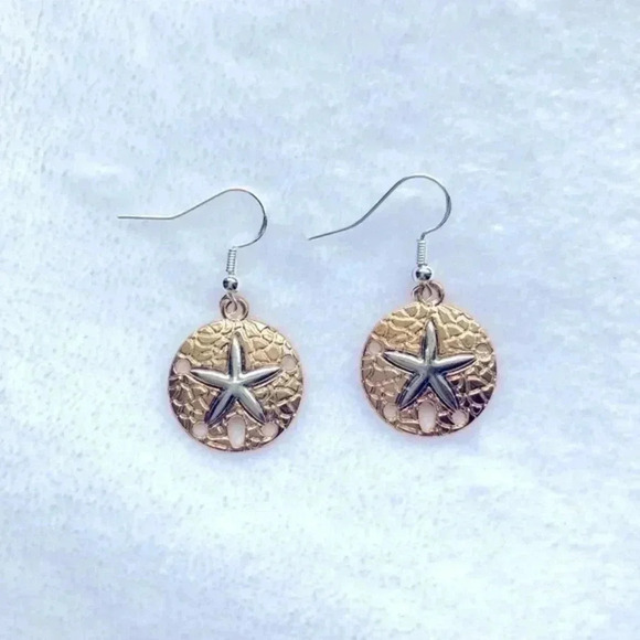 Jewelry - Handmade Gold & Silver Sand Dollar Drop Earrings NWT